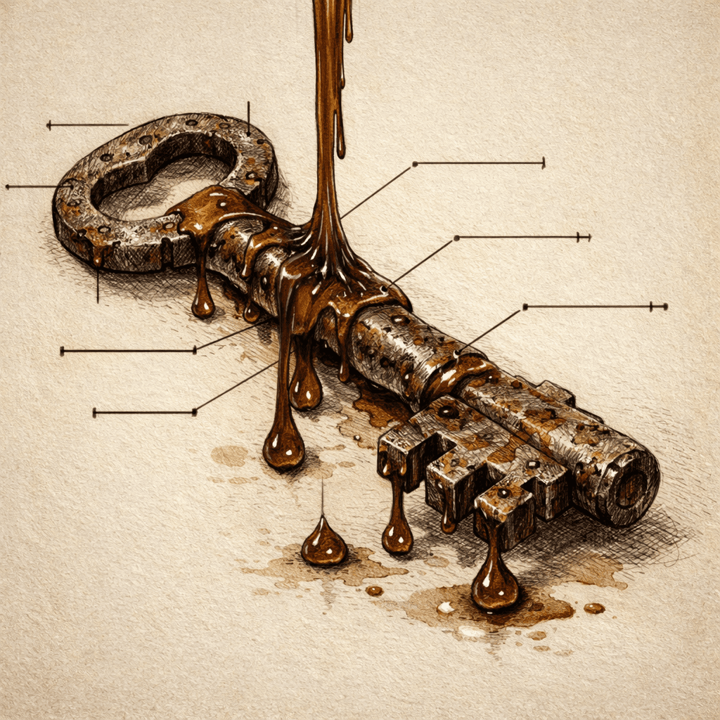 Key drenched in brown sap
